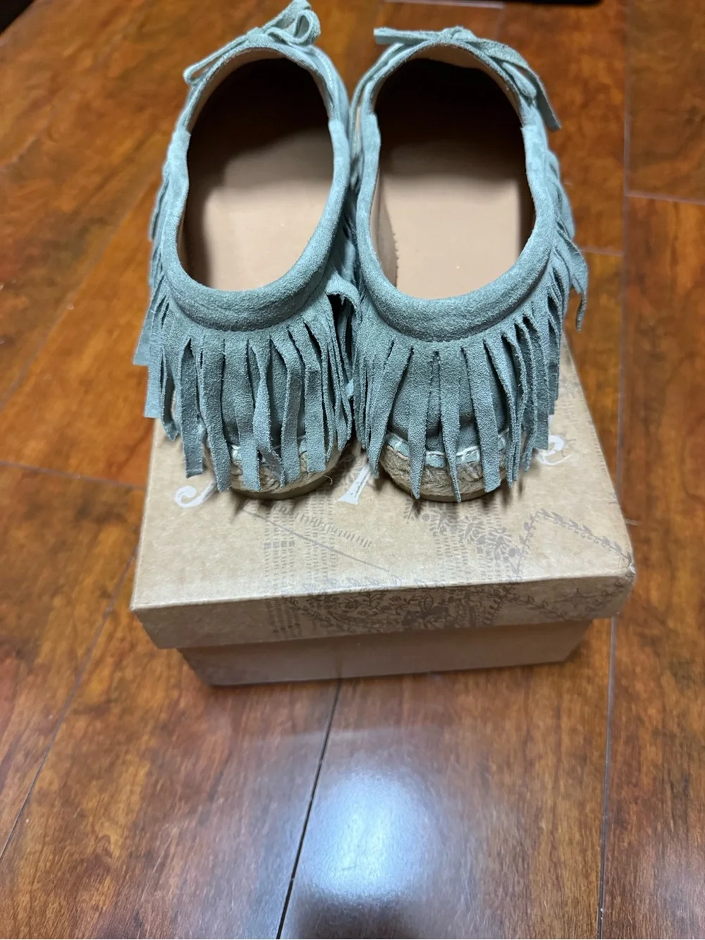 Free People Fringe Suede Moccasin Loafers - Sage Green